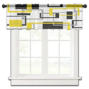 Gardin abstrakt geometrisk svart gult sovrum voile korta fönster chiffong gardiner för kök heminredning små tyll taperier