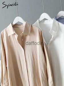 Temel gündelik elbiseler syiwidii ​​beyaz gömlek elbise kadınlar için keten pamuklu giysiler bahar yaz gündelik büyük boylu saf midi elbiseler 220402 240304