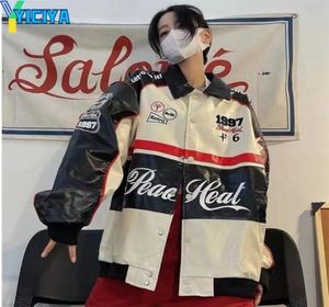 YICIYA Black Bomber Woman Varsity Leather Jacket Green Racing Oversize Unisex Baseball Motorcycle Jacket Womens Winter Coats 220819337877