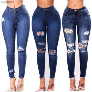 Women's Jeans New Stylish High Waisted Skinny Ripped Denim Pants Slim Pencil Jeans Trousers Size 240304