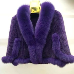 Pelz Frauen Echt Pelzmantel Echte Nerz Pelz Jacke Damen Mode Gestrickte Oberbekleidung Schal Poncho Cape 100% Natürliche Nerz Pelz mantel