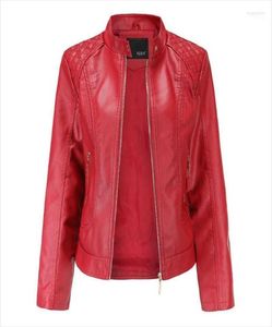 Women039s Jackets Leather Jacket Women Zippers Spring Autumn PU Mandarin Collar Red Motor Biker Coat Female Oversized5040330