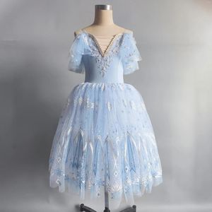 Stage Wear Pink Blue Ballet Dress For Girls Performance Clothes Long Romantic Tutu Swan Lake Ballerine Children Fairy Costume