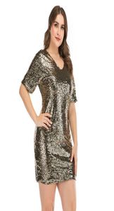 Black Rose Gold Sequin Dress Summer Glitter Dress Kort ärmar Elegant Casual Club Party Dresses Women Evening Plus Size 2103157812006