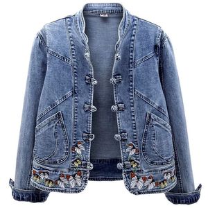 Women Jeans Jacket Spring Autumn Clothing Embroidered Short Denim Jackets Female Basic Coat Long Sleeve Outerwear 240301