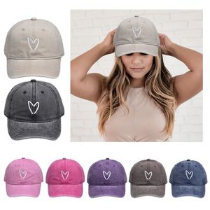 Ins Blogger Love Heart Embroidery Cotton Baseball Cap Girl Y2k Washed Distressed Soft Top Curved Brim Casual Versatile Cap Hat 240301