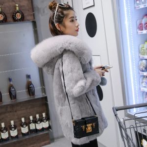 Fur Fur coat female whole skin rabbit fur long fox fur hooded