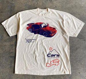 Kadın Tişörtleri Yaz Vintage Spor Araba Baskı T-Shirt Erkekler Saf Pamuk Yuvarlak Boyun Ekstra Büyük Gevşek Sokak Harajuku Çift Üst