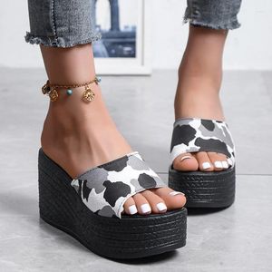 113 2024 Sandals Summer Women Slippers Women's Fashion Print High Heel Anti Landslide Slo 83 's