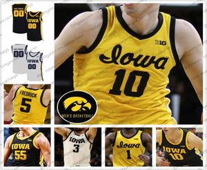 Custom Iowa Hawkeyes 2020 New Yellow Basketball 55 Luka Garza 10 Wieskamp 22 McCaffery 5 Fredrick 3 Bohannon Murray White Black J1010407