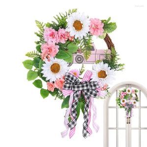 Dekorativa blommor Juldörrkrans Artificial Winter Plaid Garland Pink Flower Car Bows Farmhouse