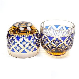 Copos de vinho Edo Kiriko Âmbar Cristal S Drinkware Vidro para Sake Baijiu Tequila Bar Cocktail Copo Gravado à Mão 2oz Gota Entrega Hom Dhyja