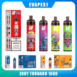 Branda original Puff 16k Zooy Tornado 16000 Puffs Cigarro eletrônico Vape descartável 26ml 600mAh Bobina de malha LED LED RANDE RANGE Recarregable 10 Sabores