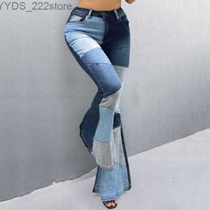 Jeans Jeans, hohe Taille, Taschen, Knopfverschluss, Farbblock, weites Bein, ausgestelltes Denim, Alltagskleidung 240304