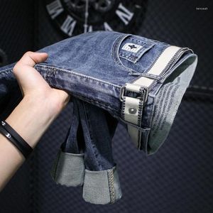 Jeans masculinos 2024 primavera high-end e cinto elegante bordado magro estiramento calças casuais