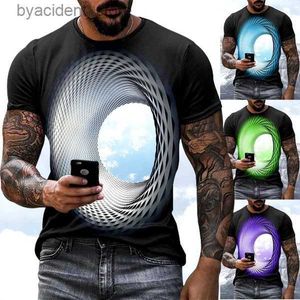 Homens camisetas Novo Mens Personalizado T-shirt Moda 3D Sky Print Casual Crew Neck T-shirt L240304