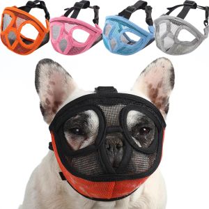 Muzzles kısa burun evcil köpek muzzles ayarlanabilir nefes alabilen örgü fransız bulldog pug ağız namlu maskesi anti durak havlama köpek malzemeleri sıcak