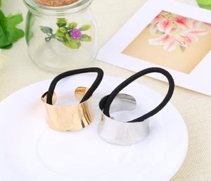 Whole Metal Mirrored Celeb fashion Chic Style Round Hoop Cuff Wrap Girls039 Ponytail Holder Anello Fasce per capelli Donna H4971282