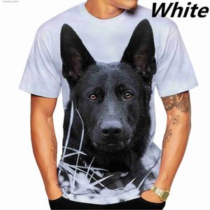 Homens camisetas Mens Verão T-shirt Fitness Manga Curta Bonito 3D Cão Pastor Alemão Padrão L240304