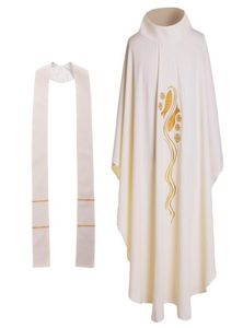 Trajes de Religião Sagrada Igreja Católica Sacerdote Peixe Branco Casula Bordada sem Colarinho Vestimentas de Massa 3 Styles9497623