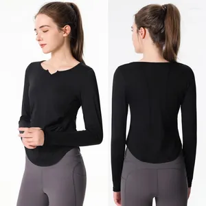 Aktiva skjortor Kvinnor med logotyp Lätt yoga långärmad mode andas Slim Fit Casual T-shirt Fitness Running Sports Top