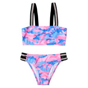 Swimwear Camouflage Print Girls Kids Swimwear 2022 Summer Kid Bikini Set Children Baby Bandage Biquini Infantil Swimming Suit XA028