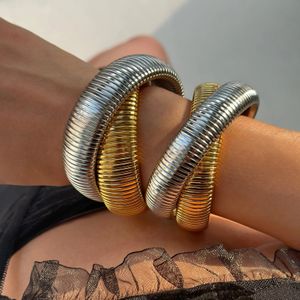 ins stålarmband vintage dubbelskikt elastisk zigenare polering armband för kvinnor flickor mode estetiska smycken 240228