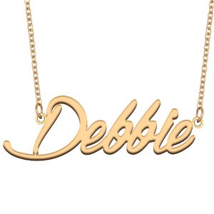 Debbie nome colar pingente para mulheres meninas presente de aniversário placa de identificação personalizada crianças melhores amigos jóias 18k banhado a ouro aço inoxidável