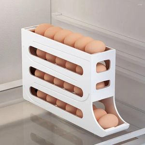 Kitchen Storage Automatic Rolling Egg Holder Rack Fridge Box Container Refrigerator Dispenser Organizer