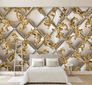 Papel de parede personalizado 3d pacote macio padrão dourado estilo europeu sala tv fundo papéis decoração casa 1378933
