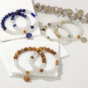 Набор браслетов из натурального камня из 2 шт., квадратный ромб, кулон, белый нефрит, лазурит, эластичный браслет для женщин и мужчин