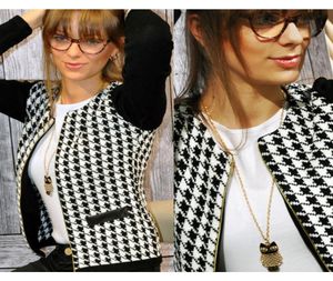 Basic Jackets Black and White Grid Female Jacket Elgant Houndstooth Slim Jacket kläder LJ2008135786074