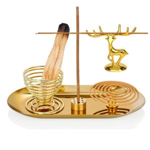 Queimador de incenso de bronze, suporte de vara, placa de cobre, base de bobina de sândalo para templos, estúdios de ioga, decoração de casa