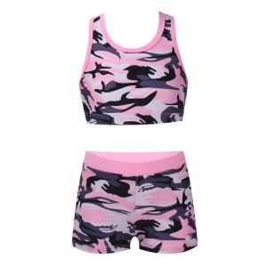 Outfit Kinder Mädchen 2-teiliger Badeanzug Sommer ärmellose Tanks BH Crop Top mit Shorts Hosen Set Tanz Yoga Sportanzug Gymnastik Outfits