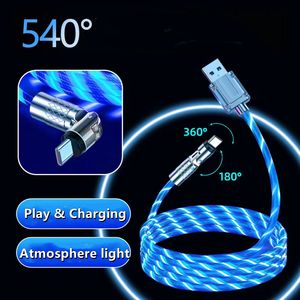 6A 120W Fluxo Luminoso USB Tipo C Cabo 540° Rotativo Cabo de Dados de Carregamento Rápido para Samsung Xiaomi Huawei Carregador Micro Cabo USB