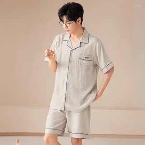 Conjuntos de pijama de algodão de manga curta para homens 2024 verão coreano solto terno pijamas masculino homewear pijamas hombre roupas de casa