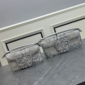 حقيبة حقيبة العلامة التجارية حقيبة الكتف الأزياء الأزياء الفاخرة المقلدة الجلدية كريستال Crossbody Bag Silver Girls Bag bag اثنين