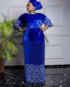 Африканское платье для женщин, бархатное платье из трех предметов, один комплект с камнями, большой размер 240226