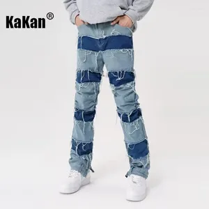 Herrenjeans Kakan - Hip Hop Destroyed Beggar From Europe And America Wear High Street Double Splice Casual Pants K27