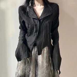 Damenblusen Gidyq Gothic Frauen Schwarze Hemden Koreanisch Weiblich Entworfen Unregelmäßige Tops Dunkle Akademische Frühlingsmode Streetwear Y2K Bluse