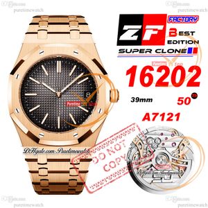 16202 Jumbo Extra-Thin A7121 Automatic Mens Watch ZF 39 Rose Gold 50th Anniversary Gray Textured Dial Stainless Steel Bracelet Super Edition Puretimewatch Reloj