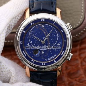 Qualidade superior 43mm grandes complicações celestial moscow céu lua cal 240 automático masculino relógio 5102pr mostrador azul pulseira de couro senhores w266c