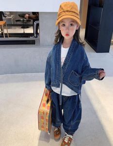 Fashion kids cowboy jackets 2021 fall children bat sleeve laceup denim outwear girls casual jeans coat tops A75504426201