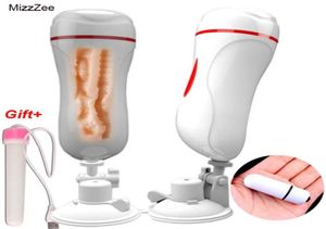 Mizzzee Vaginal Anal Dual Channel Masturbation Cup Fake Vagina Real Pussy Vibrator Sex Toys For Men Mastrubator For Man Blowjob MX9421445