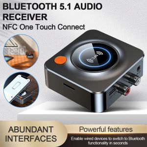Alto-falantes Bluetooth 5.1 Receptor de áudio Adaptador sem fio Receptor de música 3.5mm AUX NFC para RCA Jack Adaptador de áudio para TV Car PC Speaker