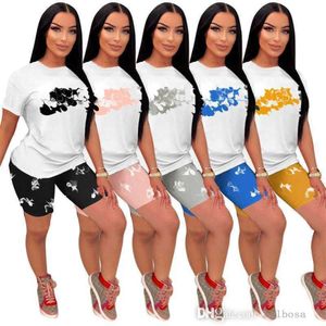 Women Clothing Designer Tracksuit 2024 Summer Casual Fashion Print High Elastic Short Sleeve Shorts Set