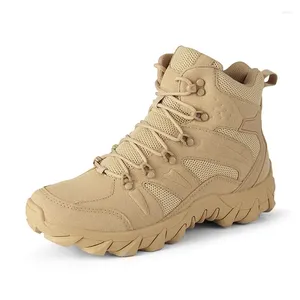 Walking Shoes Breathable Non-slip Men's Average Size High Top Adhesive Rubber Yellow Flat Hiking Combat Boots Men