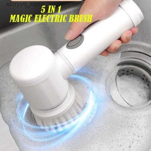 Rengöringsborstar 5 In1 Magic Brush Electric Clean Sin Scrubber Brush Multifunction Power Cleaning Polisher Sponge For Kitchen Badrum Washl240304