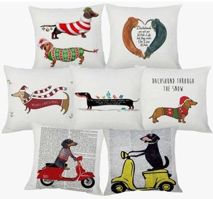 God jul Dachshund Sausage Dog Cushion Cover Handmålning Hundar Kudde täcker soffa Kast Dekorativt linne kudde Case1391989