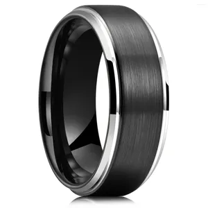 Wedding Rings Fashion 8mm Black Brushed Titanium Stainless Steel For Men Women Silver Color Step Edge Party Jewelry